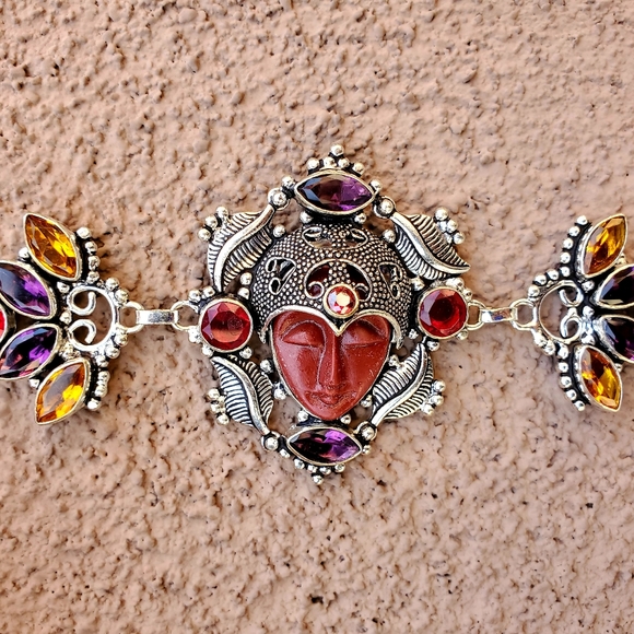 New Carved Goddess Face Multi Gemstone 925 Bracelet. - Picture 14 of 16